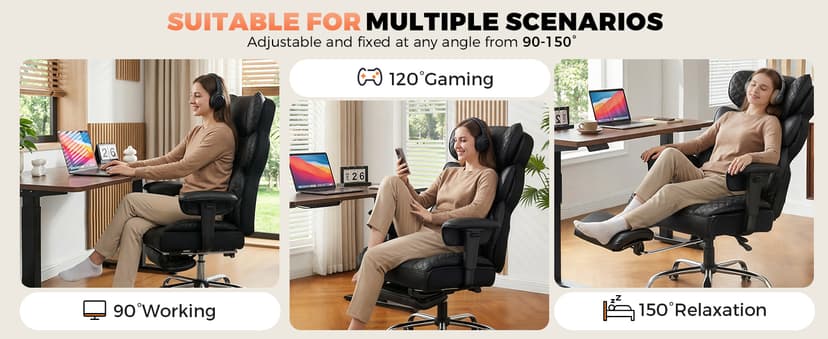 COMHOMA Big and Tall Office Chair with Upgrade Footrest, Heavy Duty Gaming Chair High Back Executive Chair with Spring Lumbar Support for Lower Back Pain Relief, 150°Reclining Adjustable Armrests