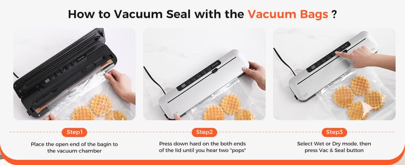 Vacuum Sealer Machine 75KPa Food with 6-in-1 Dry/Moist Modes & Digital Timer, Compact Lightweight Design, Built-in Cutter + 10 Bags (Black Silver)