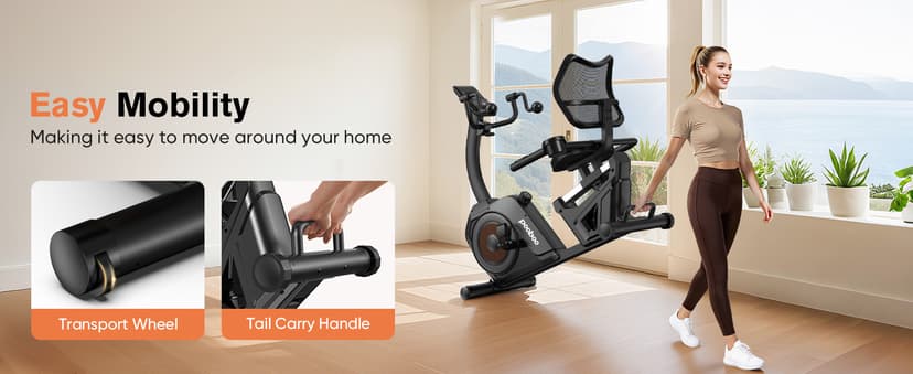 pooboo Recumbent Exercise Bike, Stationary Bikes for Home with Arm Exerciser, Magnetic Recumbent Bike with Ergonomic Backrest & Comfortable Seat, Smart APP, Pulse Sensor, 400LBS Weight Capacity