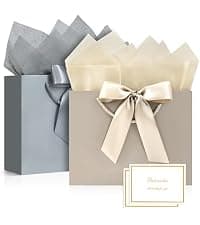 JMANNI Gift Bag, 1PCS Gift Bags Large with Ribbon and 1 Greeting Cards 2 Tissue Paper, Portable Paper Gift Bag with Handles, Birthday Gift Bags,Present Bags for Wedding Party Mothers Day