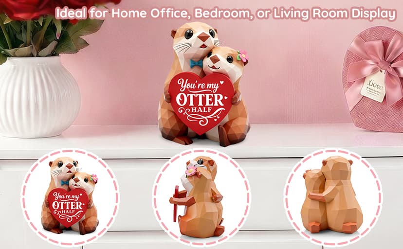 Anniversary Birthday Gifts for Women Men I Love You Wedding Romantic Gift for Wife Husband Couples,Hand-Painted Sculpture Gifts for Women Her Girlfriend Wife Husband BF Men Him Otter Figurines B0GDCT2WCC