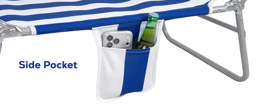 Romswi 2PK Folding Tanning Beach Chair with Face Hole, 5-Position Reclining Sun Lounger, Portable Face Down Tanning Chair with Arm Holes & Side Pocket for Beach, Pool, Patio, Navy and White Stripe
