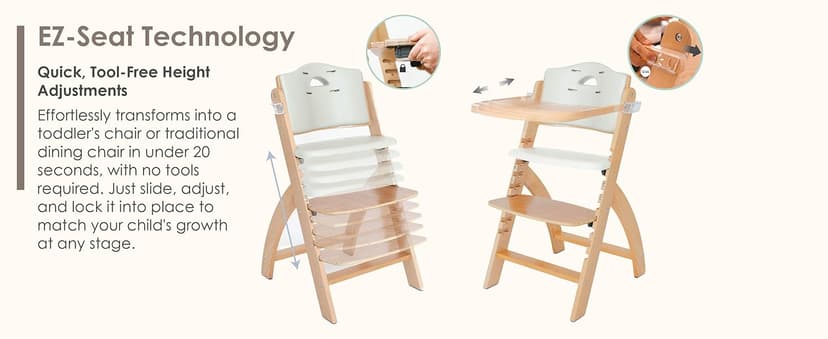 Abiie Beyond Junior Wooden High Chair for Babies and Toddlers - Convertible 3-in-1 Baby Highchair with Removable Tray - 6 Months to 250 Lb - Water Resistant - Natural Wood/Dove Grey Cushion