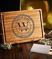 Personalized Cutting Board Wedding Gift - Custom Wood Wedding Registry Gift, Personalized Bridal Shower Gifts for the Couple, Engraved Charcuterie Board, 50th Anniversary Monogram Cutting Board