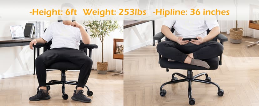 Extra Wide Seat Office Chair for Big and Tall 500lbs, with High Back Adjustable Headrest Lumbar Support Arms Wheels Heavy Duty (Breathable Fabric Seat)