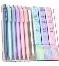 Four Candies Cute Mechanical Pencil Set, 6PCS Pastel Mechanical Pencils 0.5 mm & 0.7mm & 0.9mm with 360PCS Leads, 3PCS Erasers and 9PCS Eraser Refills, Aesthetic Pencils for Girls Writing, Art Drawing