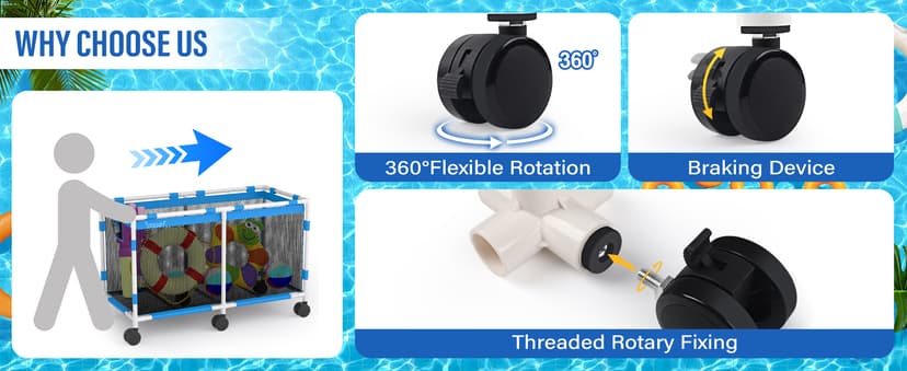 Pool Storage Bin - 235 Gallon 69" L Extra Large Pool Float Storage Organizer with Heavy Duty Tear & Sunlight Resistant Nylon Mesh, 360° Rolling Pool cart for Noodles,Toys,Floats,Balls