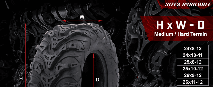 Tusk Mud Force ATV Tire Set – 25x8-12 Front & 25x10-12 Rear – Durable Off-Road Quad Tires Set of 4