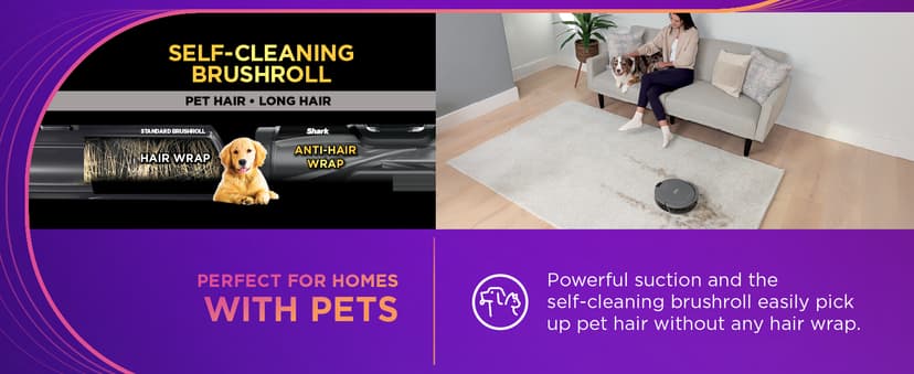 Shark Navigator Robot Vacuum with SmartPath Navigation and Self-Cleaning Brushroll, Powerful Suction, Pet Hair Pickup, Anti-Hair Wrap, for Carpets & Hard Floors, Steel Grey, RV2110