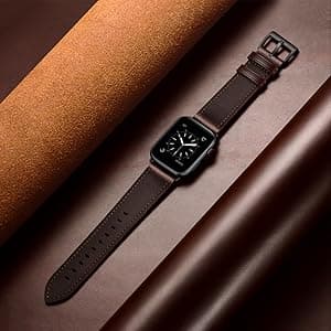 OUHENG Leather Bands Compatible with Apple Watch Band 49mm/46mm/45mm/44mm/42mm, Genuine Leather Strap Compatible with iWatch Ultra 3/2/1 & Series 11/10/9/8/7/6/5/4/3/2/1 & SE3 SE2 SE, Black/Black