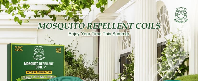 KICKOUTOR Mosquito Repellent Incense Coils with Natural Citronella Oil, 20 Coils & 4 Stands, DEET-Free Outdoor Protection for Patio, Backyard & Camping, Burns 5-7 Hours Against Gnats & No-See-Ums