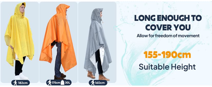 ANYOO Hooded Rain Poncho for Adults Waterproof Lightweight Rain Coat for Men Women Reusable Rain Jacket for Emergency Outdoor