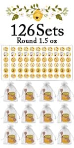 Aliggbent 48 Pack Mini Honey Jars Party Favors in Bulk, 1.5 oz Small Hexagon Glass Honey Jars with Dippers, Lids, Cute Stickers, Bee Charms, Gift Bags and Jute for Baby Showers, Weddings & Birthdays