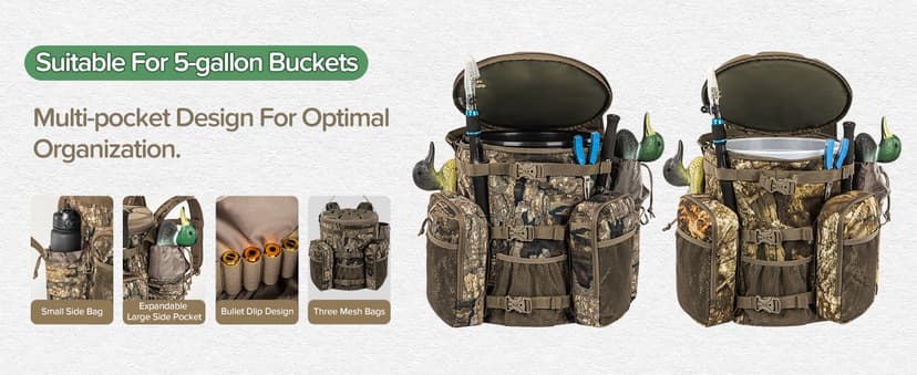 BLISSWILL Hunting Bucket Backpack with Seat Suitable for 5-gallon Seat,Dove Hunting Accessories,Daypack for Rifle Bow Gun(Not including Bucket and Lid)