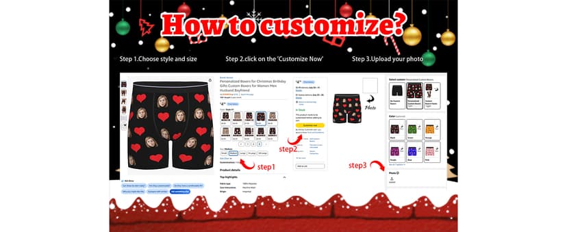 Personalized Boxers for Christmas Birthday Gifts Custom Boxers for Woman Men Husband Boyfriend B0DS4D9C7K