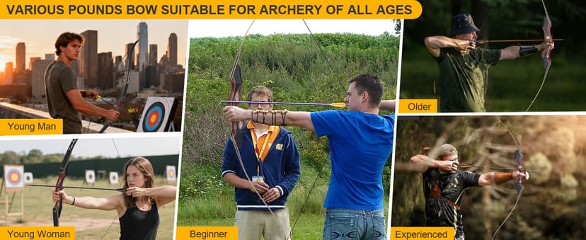TOPARCHERY Archery 60" Takedown Hunting Recurve Bow and Arrow Set for Adults Practice Competition Longbow Kit 30-50lbs with 6pcs Arrows Right Hand Black