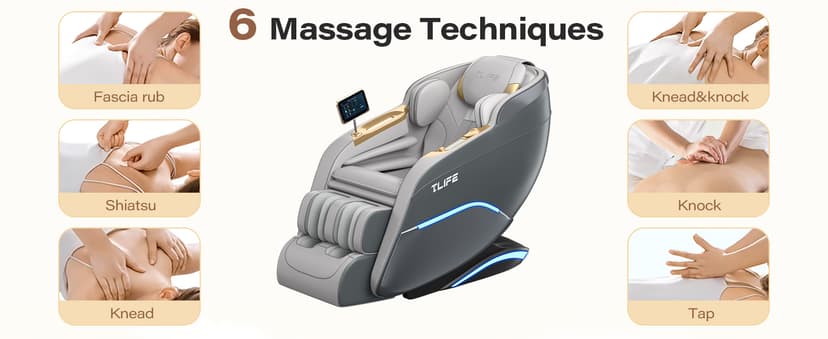 TLIFE Massage Chair Full Body, 160°Zero Gravity Recliner with Body Scan, 50" SL-Track Shiatsu Massage Chair, Fixed Point Massage, Foot Rollers, 12 Auto Modes, Deep Yoga Stretch, Heating, Grey