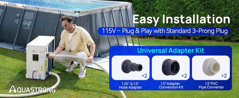 AQUASTRONG Inverter Swimming Pool Heat Pump,Pool Heater for Above Ground and Inground Pool Heating and Cooling Pool Heater, Smart WiFi Control Pools Up to, 7000 Gallons