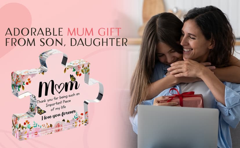 VELENTI Gifts for Mom - Cute Engraved Acrylic Block Puzzles Piece - Adorable Mom Gift from Son, Daughter - Fun Christmas, Mothers Day, Birthday Gift Idea for Mom - Fancy Decoration Piece for Home