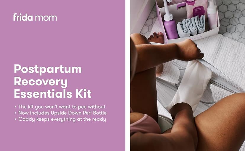Frida Mom 11pc Postpartum Essentials Kit Gift Set, Hospital Bag Must Haves for New Mom, Includes 4 Disposable Postpartum Underwear, 4 Ice Maxi Pads, Perineal Healing Foam & 24 Pad Liners & Peri Bottle