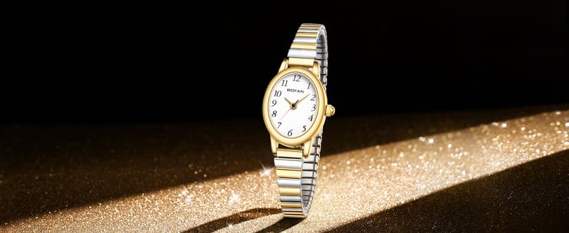 BOFAN Small Gold Watches for Women Easy Read Ladies Quartz Wrist Watch with Stainless Steel Expansion Band,Waterproof.