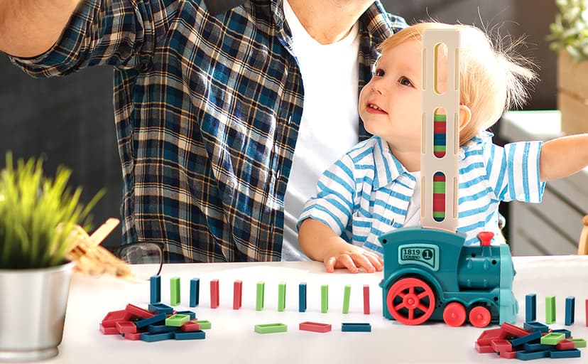 Domino Train Toys Kids Games - Automatic Stacking Creative Game 3+ Year Old - Stem Montessori Toy for Boys 4-6 - Summer Autistic Christmas Birthday Gifts 5 6 Toddler Ages 4-8