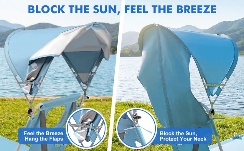 Backpack Beach Tanning Lounge Chair with Canopy Shade Face Hole Padded Adjustable Washable, 6 Position Layout Chair for Outside Sunbathing Poolside Lawn, UPF 50+ Wind-Resistant Sun Shade, Patented