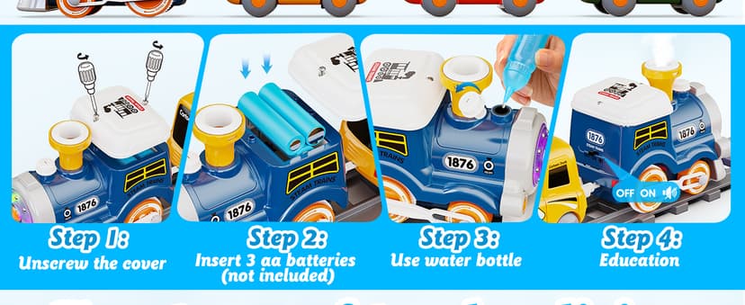 Hot Bee Train Set for Toddlers with Steam - Light Up & Sound Choo Choo Train, Electric Train Set for Toddlers 2-4, Magnetic Connection Train Toys, Birthday Gifts for Boys Girls 3 4 5 6