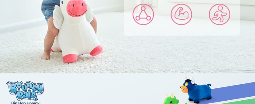 iPlay, iLearn Bouncy Pals Hopping Unicorn Horse, Toddler Girl Inflatable Bouncing Animal Hopper Toy, Outdoor Indoor Plush Ride on Bouncer, Baby Birthday Gift 18 Month 2 3 4 Year Old Kid - Unicorn