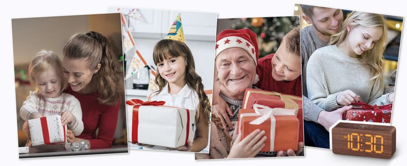 uscce Wooden Digital Alarm Clocks for Bedrooms: Dimmable Dual Alarm Clock with Large Numbers for Bedside Desk - Loud Alarm for Heavy Sleepers with Volume Control - Wood Decor & Gifts