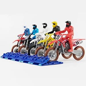 Supercross, Authentic 5-Pack of 1:24 Scale Die-Cast Motorcycles with Rider Figure, Toy Moto Bike for Kids and Collectors Ages 3 and up
