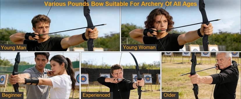 TOPARCHERY Archery 57" Takedown Youth Recurve Bow Hunting Black Long Bow for Beginner Teenagers Right Left Hand Black - Draw Weight 20lbs 30lbs 40lbs