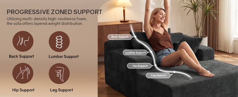 66" Chaise Lounge Chair Indoor, Oversized Boneless Lounge Chair with 3 Pillows, Chenille Cloud Reading Chair for Living Room Bedroom, Deep Seat Sleeper Couch, No Assembly Required