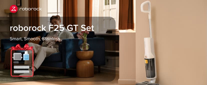 roborock F25 GT Set Wet Dry Vacuum Mop, Wet Dry Vacuum Cleaner Cordless, 20000Pa Floor Cleaner Machine for Tile Hard Floor, 194°F Self Cleaning Mop Combo with 180° Lie-Flat, 2 Extra Roller Brush