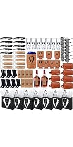 60Pcs Groomsmen Gifts Groomsmen Proposal Box with Shot Glasses Socks Sunglasses PU Leather Toiletry Bag Bottle Opener Can Cooler Groomsman Gifts for Wedding Groomsmen Best Man Gift (60, Brown)