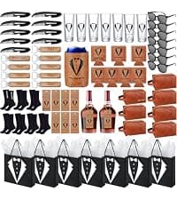 60Pcs Groomsmen Gifts Set of 6, Groomsmen Proposal Box with Flasks Sunglasses PU Leather Toiletry Bag Bottle Opener for Wedding Groomsman Best Man Gift