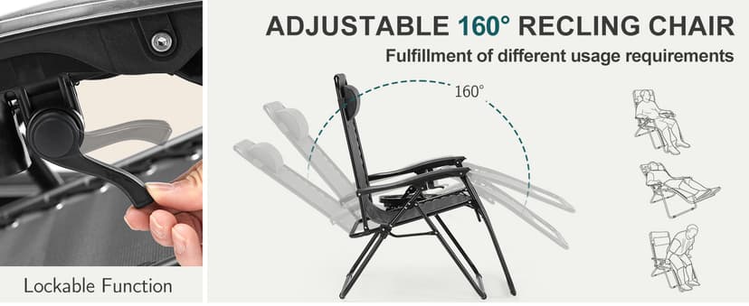 NEWBULIG Zero Gravity Chair Set of 2, Lounge Chair Folding Portable Adjustable Camping Reclining Chairs with Adjustable Pollow, Mesh Back, Cup Holder Trays Lawn Patio Chair for Pool Beach