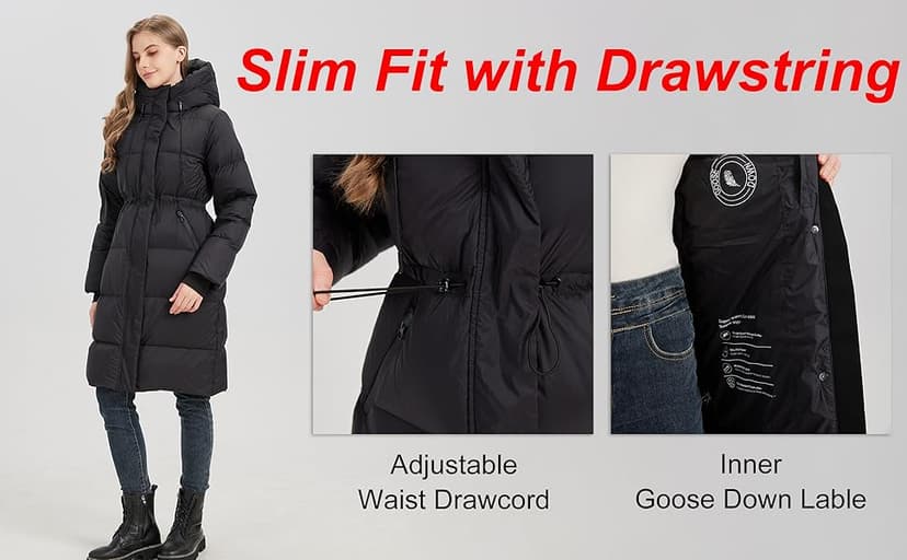 ANYIELIEMO Women’s Thick Long Goose Down Coat Hooded Warm Winter Down Puffer Parka Jacket with Knee-Length Coverage