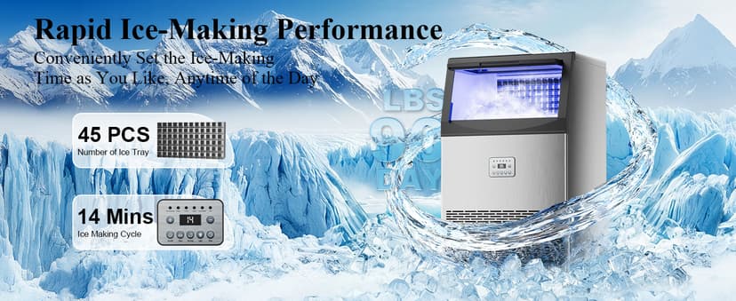 Commercial Ice Maker,200 lbs/24H,96 Cubes in 14 Mins,Stainless Steel Ice Machine with 33 lbs Storage Capacity,Water Filter,Self-Cleaning,Under Counter/Freestanding Ice Maker for Restaurant,Cafe,Home
