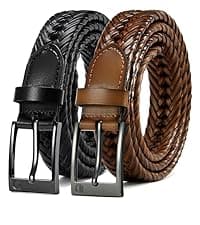 CHAOREN Leather Braided Belts for Men 2 Pack - 1 1/8" Leather Belts in Package Box - Versatile Style Solution