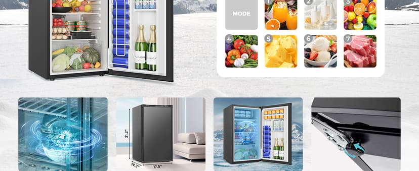 Feelfunn Mini Fridge with Freezer - 3.2 Cu.Ft Single Door Mini Refrigerator with Adjustable Thermostat, Small Fridge for Bedroom, Apartment, Dorm - Black