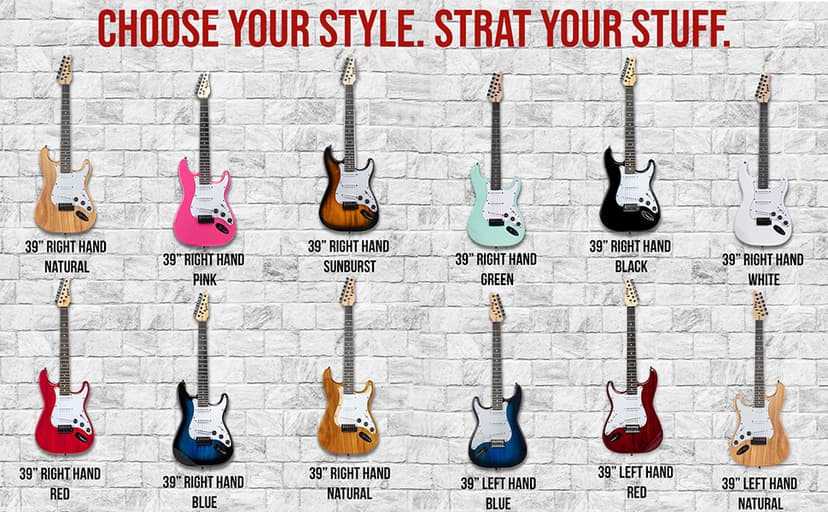 LyxPro CS 39” Left Hand Electric Guitar Kit for Beginner, Intermediate & Pro Players with Guitar, Amp Cable, 6 Picks & Learner’s Guide, Solid Wood Body, Volume/Tone Controls, 5-Way Pickup - Red