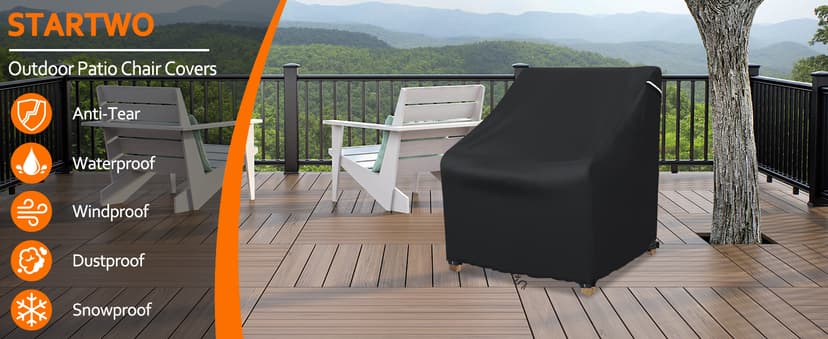 STARTWO Patio Outdoor Chair Covers, Outdoor Furniture Covers Waterproof adapter for Lawn Lounge Seat, Wicker, Swivel, Adirondack, Rocking Chairs, 1 Pack 32"L x 37" W x 36"H inch, Black