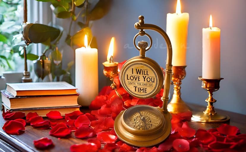 ALADEAN Brass Table Clock with Compass | Romantic Desk Clock - Decorative Vintage Mechanical Clock Lovers Boyfriend/Husband Birthday/Wedding Gifts (Love You)