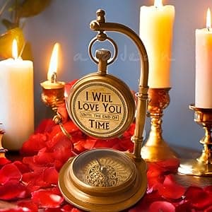 ALADEAN Brass Table Clock with Compass | Romantic Desk Clock - Decorative Vintage Mechanical Clock Lovers Boyfriend/Husband Birthday/Wedding Gifts (Love You)