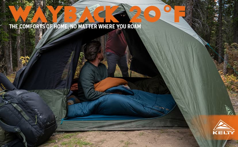 Kelty Wayback Flannel Lined Sleeping Bag, Built in Blanket, Traditional Rectangle Shape, Organic Flannel Cotton Liner, Dual Locking Slide Zips