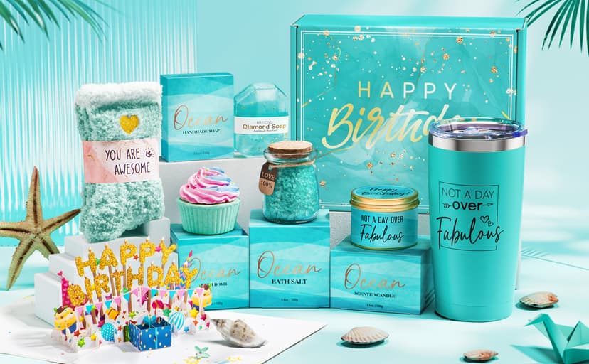 Birthday Gifts for Women Friendship, Ocean Relaxing Spa Gifts Basket Set for Women, Self Care Gifts Unique Happy Birthday Gift Idea for Mom Her Best Friends Sister Wife Girlfriend Coworker Teacher
