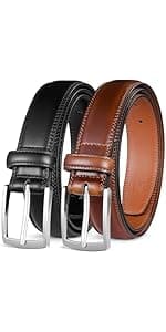 MILORDE Men's Genuine Leather Dress Belt, Handmade, 100% Cow Leather, Fashion & Classic Designs for Work Business and Casual
