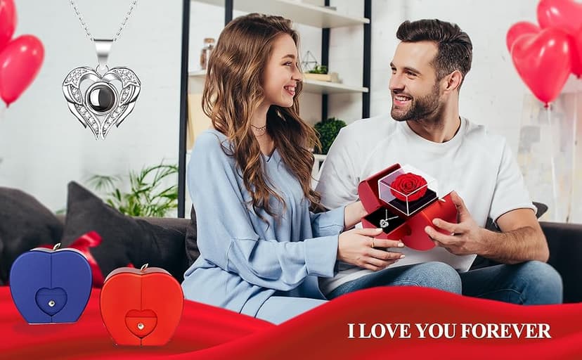 Preserved Real Rose with I love you Necklace 100 Languages, Gifts for Girlfriend, Women, Mom, Wife, Gifts Idea on Christmas, Valentine's Day, Mother's Day, Birthday, Anniversary, Thanksgiving