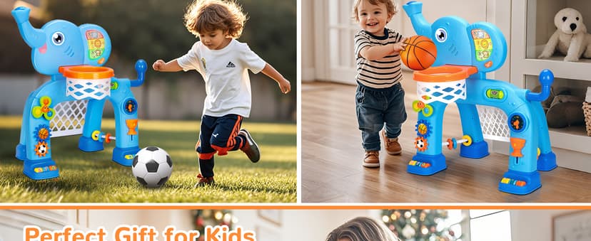 Toddler Basketball Hoop & Soccer Goal, Toys for 1 2 3 Year Old Boys Girls, Kids Sports Toy with Light Sound Music, Montessori Toys for Baby 12-18 Months, Christmas Birthday Gifts for Ages 1-3(Blue)